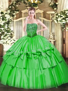 Sweet Green Organza and Taffeta Lace Up Quinceanera Dress Sleeveless Floor Length Beading and Ruffled Layers