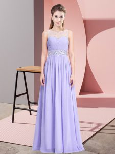 Shining Lavender Scoop Lace Up Beading Prom Gown Sleeveless