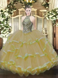 Decent Sleeveless Lace Up Floor Length Beading and Ruffles Quinceanera Dress