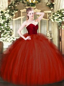 Ruffles Quinceanera Gown Wine Red Zipper Sleeveless Floor Length
