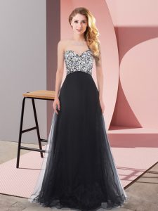 Black Empire Organza and Chiffon and Tulle Sweetheart Sleeveless Beading Floor Length Lace Up Evening Dress