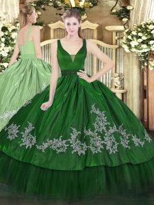 Custom Fit Dark Green Zipper Quinceanera Dress Beading and Embroidery Sleeveless Floor Length