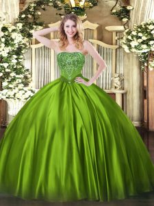 Glamorous Floor Length Ball Gowns Sleeveless Olive Green Ball Gown Prom Dress Lace Up