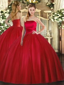 Glorious Strapless Sleeveless Tulle Quince Ball Gowns Ruching Lace Up