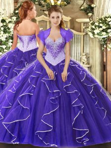 Floor Length Ball Gowns Cap Sleeves Purple Quinceanera Gowns Lace Up