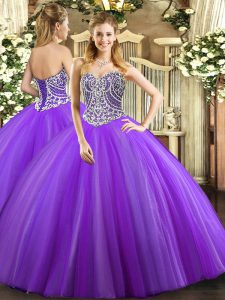 Floor Length Lavender Quinceanera Dresses Sweetheart Sleeveless Lace Up