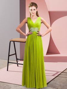 Extravagant V-neck Sleeveless Chiffon Dress for Prom Beading Lace Up