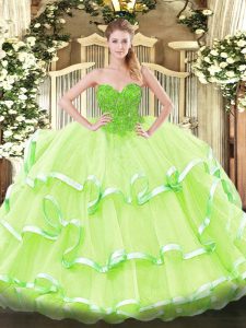 Yellow Green 15 Quinceanera Dress Military Ball and Sweet 16 and Quinceanera with Lace Sweetheart Sleeveless Lace Up