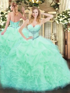 Apple Green Sweetheart Lace Up Beading and Ruffles and Pick Ups Quince Ball Gowns Sleeveless