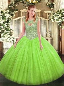 Ball Gowns Ball Gown Prom Dress Scoop Tulle Sleeveless Floor Length Lace Up