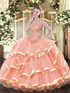 Adorable Sleeveless Lace Up Floor Length Appliques and Ruffled Layers Quinceanera Gowns
