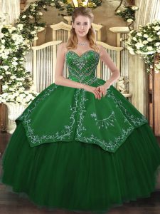 Green Sweetheart Lace Up Beading and Pattern Quinceanera Gowns Sleeveless