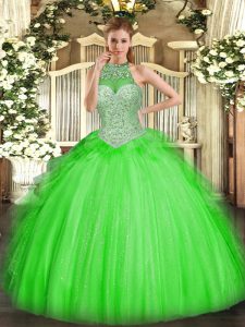 Hot Selling Ball Gowns Beading and Ruffles Ball Gown Prom Dress Lace Up Tulle Sleeveless Floor Length