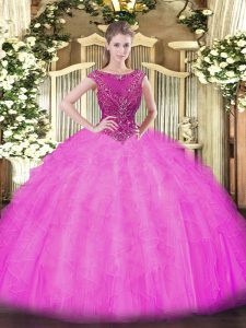 Comfortable Sleeveless Tulle Zipper Vestidos de Quinceanera in Lilac with Beading and Ruffles