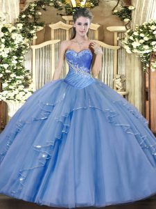 Glamorous Tulle Sleeveless Floor Length 15 Quinceanera Dress and Beading and Ruffles