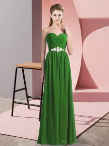 Fantastic Sweetheart Sleeveless Prom Gown Floor Length Beading Green Chiffon