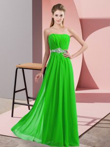 Top Selling Green Empire Strapless Sleeveless Chiffon Floor Length Lace Up Beading Prom Party Dress
