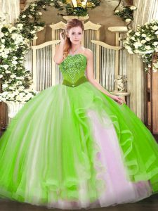 Lace Up Strapless Beading and Ruffles Sweet 16 Dresses Tulle Sleeveless
