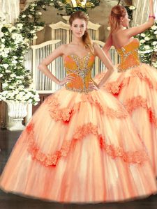 Elegant Sweetheart Sleeveless Lace Up Sweet 16 Dress Peach Tulle