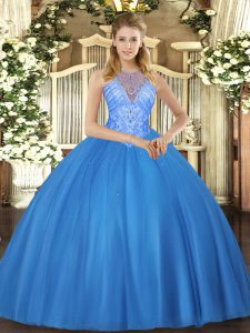 Fashion Floor Length Ball Gowns Sleeveless Baby Blue Quinceanera Gown Lace Up