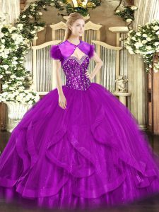 Designer Ball Gowns Quinceanera Dresses Fuchsia Sweetheart Tulle Sleeveless Floor Length Lace Up