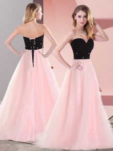 Extravagant Tulle Sweetheart Sleeveless Lace Up Belt in Pink And Black