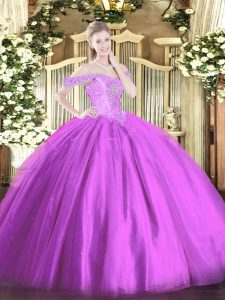 Beading 15 Quinceanera Dress Lilac Lace Up Sleeveless Floor Length