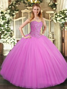 Designer Lilac Sweetheart Lace Up Beading Sweet 16 Dress Sleeveless