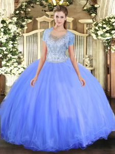 Floor Length Clasp Handle Quinceanera Dress Blue for Military Ball and Sweet 16 and Quinceanera with Beading