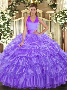 Beautiful Sleeveless Floor Length Ruffled Layers and Pick Ups Lace Up Quinceanera Dresses with Lavender