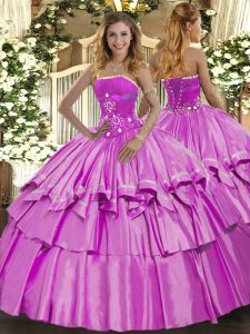 Fantastic Strapless Sleeveless Organza and Taffeta Quinceanera Dresses Beading and Ruffled Layers Lace Up