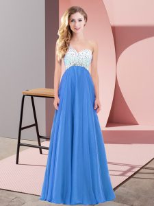 Ideal Blue Criss Cross One Shoulder Beading Dress for Prom Chiffon Sleeveless