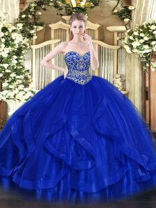Affordable Sweetheart Sleeveless Lace Up Sweet 16 Dress Royal Blue Tulle