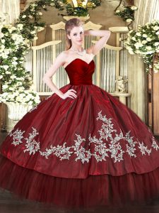 Modern Sleeveless Floor Length Embroidery Zipper Quinceanera Gowns with Wine Red