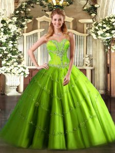 High End Tulle Lace Up Ball Gown Prom Dress Sleeveless Floor Length Beading