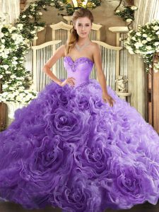 Most Popular Lavender Fabric With Rolling Flowers Lace Up Sweetheart Sleeveless Floor Length Ball Gown Prom Dress Beading