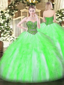 Sweetheart Lace Up Beading and Ruffles Sweet 16 Quinceanera Dress Sleeveless