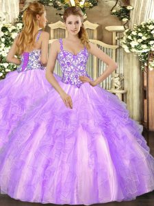 Organza Sleeveless Floor Length Sweet 16 Dresses and Beading and Appliques and Ruffles