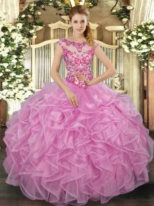 Floor Length Ball Gowns Cap Sleeves Lilac Sweet 16 Dresses Lace Up