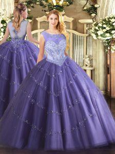 Glittering Floor Length Lace Up Quinceanera Gowns Lavender for Sweet 16 and Quinceanera with Beading