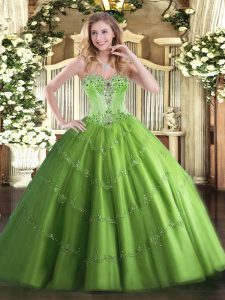 Tulle Lace Up Sweetheart Sleeveless Floor Length Quince Ball Gowns Beading