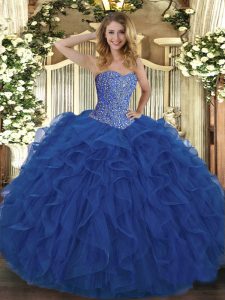 Customized Sweetheart Sleeveless Lace Up Quinceanera Dress Royal Blue Tulle
