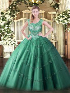 Charming Floor Length Dark Green Quinceanera Dresses Scoop Sleeveless Lace Up