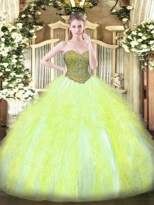 Nice Ball Gowns Sweet 16 Quinceanera Dress Yellow Green Sweetheart Tulle Sleeveless Floor Length Lace Up