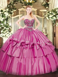 Modest Floor Length Ball Gowns Sleeveless Pink Vestidos de Quinceanera Lace Up