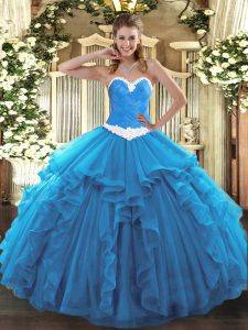 Smart Baby Blue Sleeveless Organza Lace Up Quinceanera Dresses for Military Ball and Sweet 16 and Quinceanera