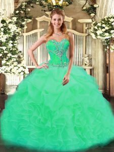 New Arrival Turquoise Sweet 16 Dress Sweet 16 and Quinceanera with Beading and Ruffles Sweetheart Sleeveless Lace Up