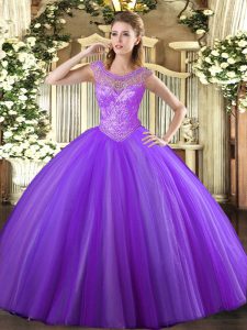New Arrival Floor Length Lace Up Ball Gown Prom Dress Lavender for Sweet 16 and Quinceanera with Beading
