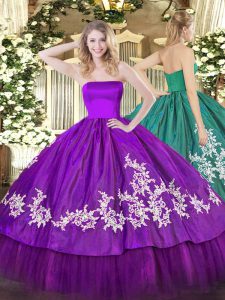 Purple Organza and Taffeta Zipper Sweet 16 Quinceanera Dress Sleeveless Floor Length Embroidery