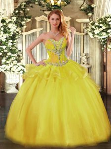 Fashion Floor Length Gold 15 Quinceanera Dress Sweetheart Sleeveless Lace Up